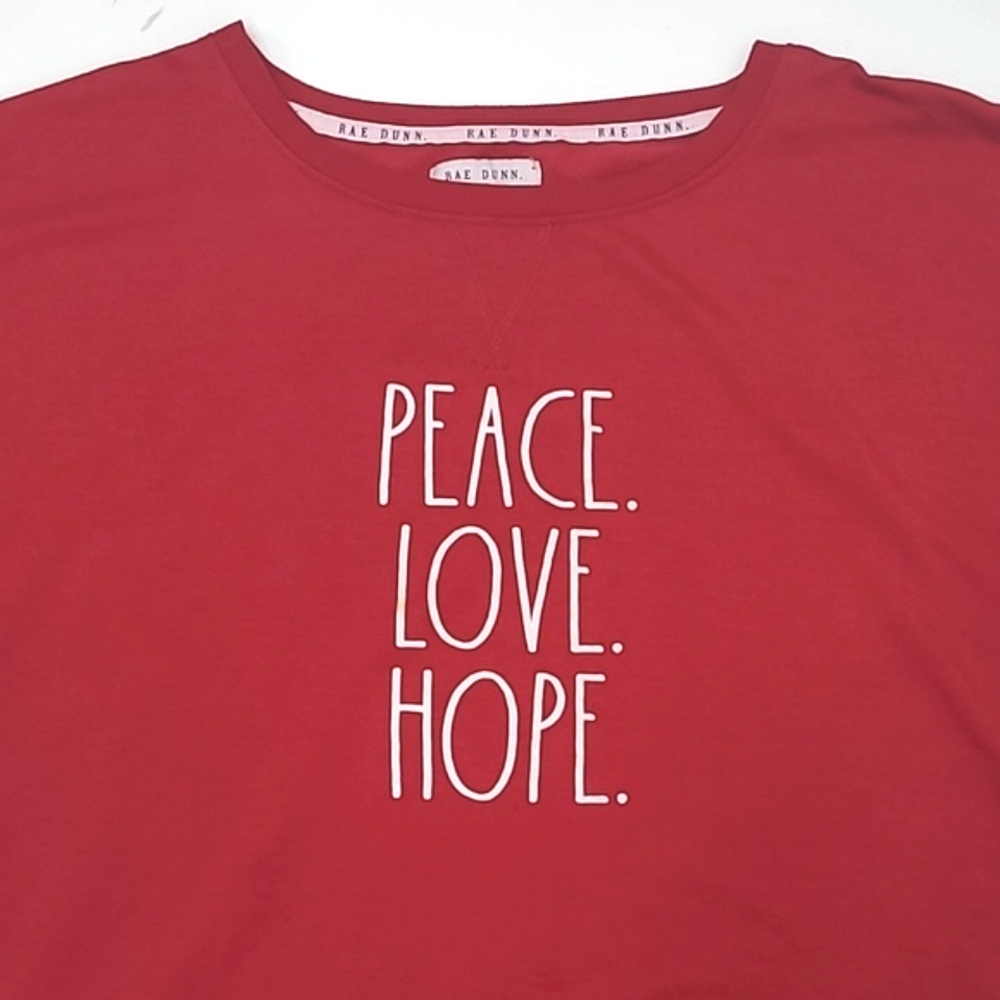 Rae Dunn Holiday Sweatshirt Pullover Christmas Top Ribbed Hem Peace Love Hope - Picture 11 of 17